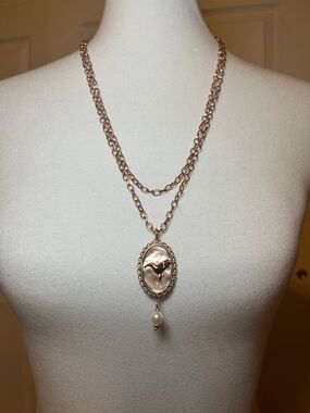 Katia Designs Antique Gold Double Chain Hummingbird Affirmation Necklace